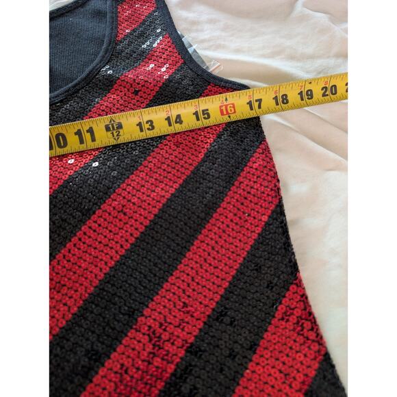 Red Black Sequin Chevron Tank Top Size Large Y2K Glam Party Top. Bisou Bisou - Picture 7 of 8